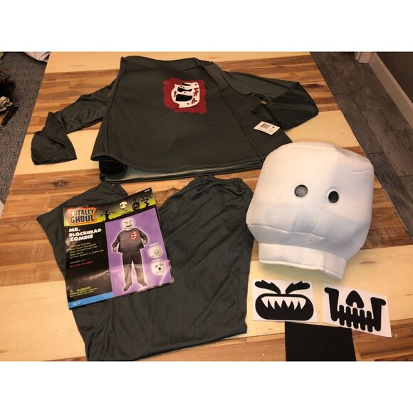 lego inspired Mr. Blockhead Zombie lego Boy's Halloween Costume  sz 12/14 - Picture 4 of 11